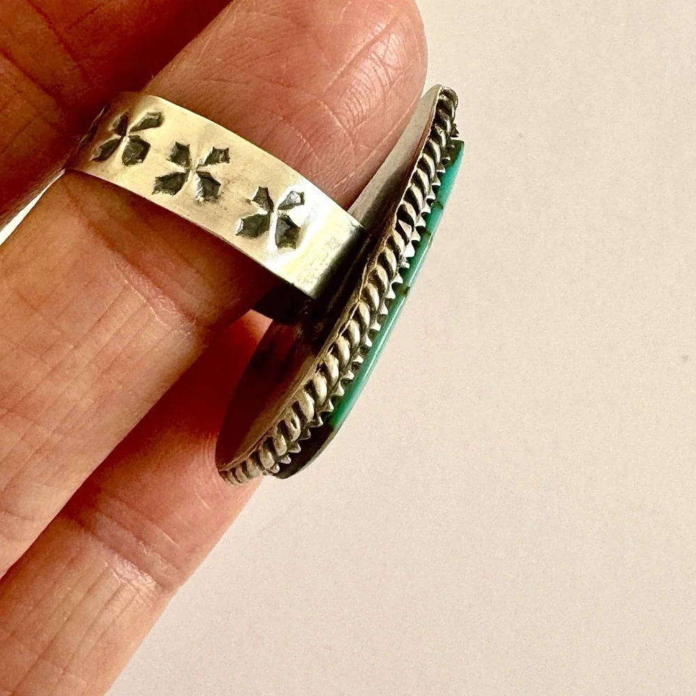 Navajo Turquoise Ring Sz 9 Flat Cab Sterling Signed Selina Warner Native‎ Amer